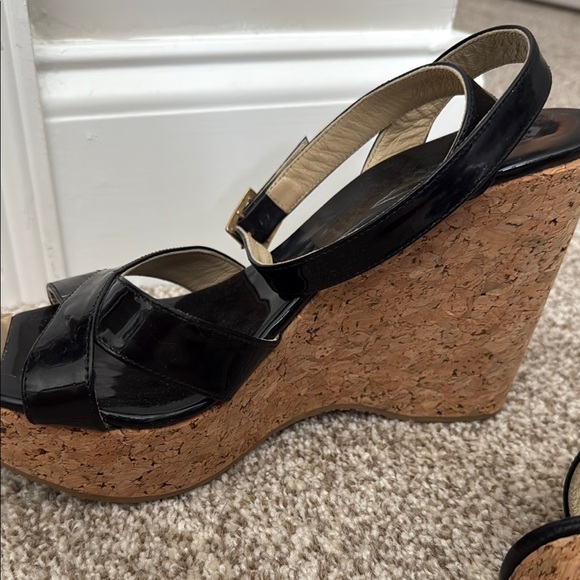 Jimmy Choo Patent Leather Cork Wedge Sandals - Picture 2 of 4